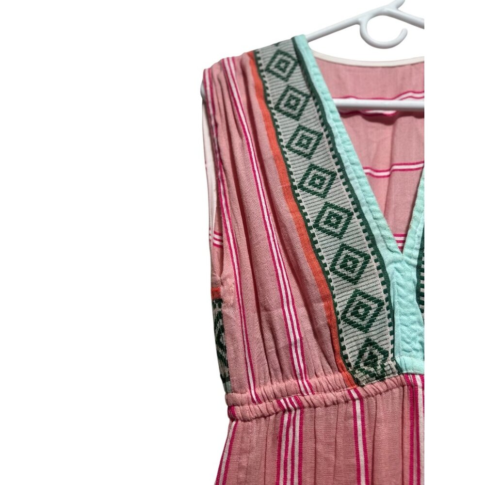 Lemlem Rosa Midi Dress Tunic Women XS Pink Sleeveles Plunge Neck Embroidery Boho - Picture 12 of 16